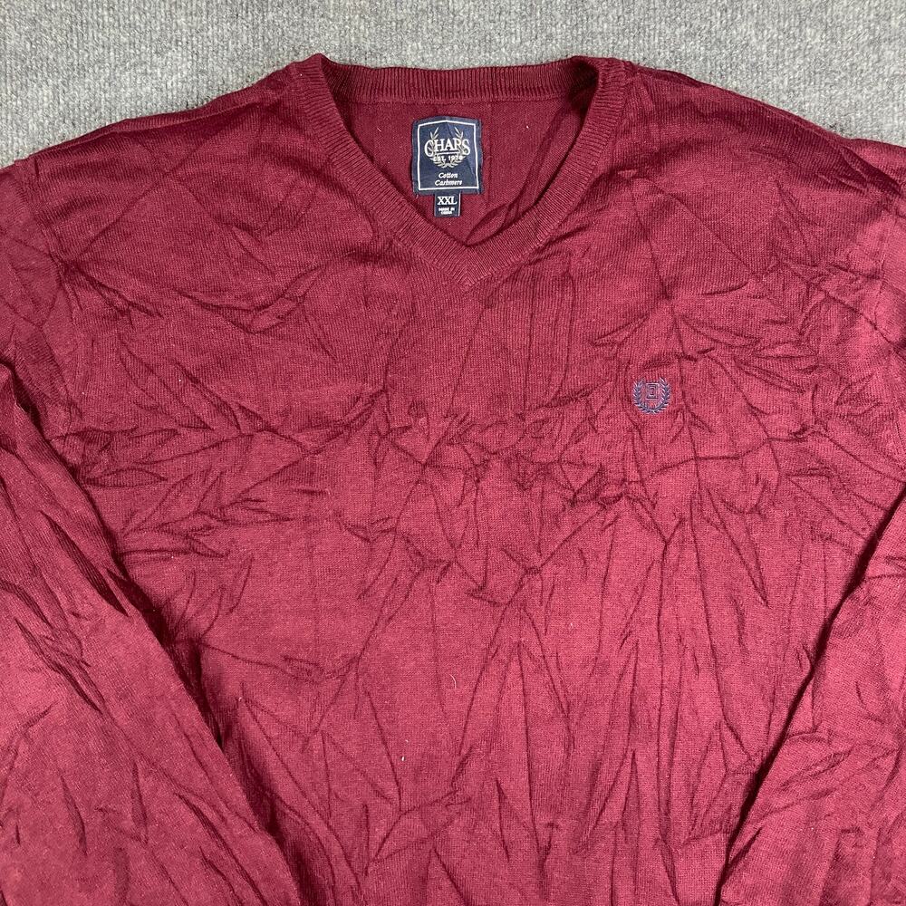 Chaps Sweater Mens XXL Red Cotton Cashmere V-Neck Long Sleeve‎ Classic Knit